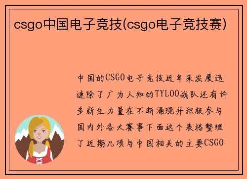 csgo中国电子竞技(csgo电子竞技赛)